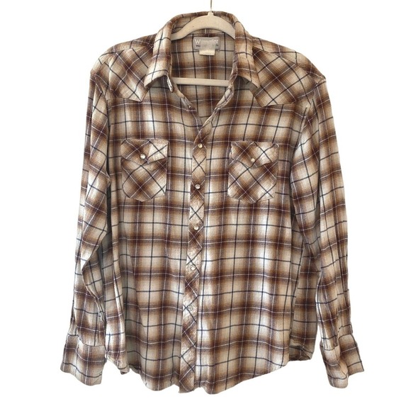 Wrangler Wrancher Long Sleeve Plaid Pearl Snap Shirt Size XL - Picture 1 of 4